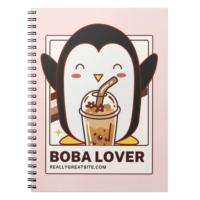 Cute Kawaii Penguin Boba Lover Notebook (Front)