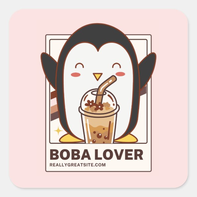 Cute Kawaii Penguin Boba Lover  Square Sticker (Front)