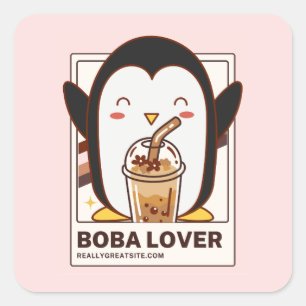Cute Kawaii Penguin Boba Lover Square Sticker