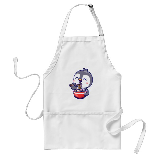 Cute Kawaii Penguin Eating Ramen Bowl Standard Apron (Front)