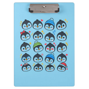 Cute Kawaii Penguin Emoji Pattern Funny Cartoon Ki Clipboard