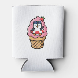 Cute Kawaii Penguin Ice Cream Cone Summer BSticker Can Cooler
