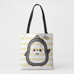 Cute Kawaii Penguin Saying Hi Tote Bag
