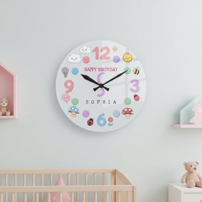Cute Kawaii Personalized Birthday Name Large Clock (Creator Uploaded)