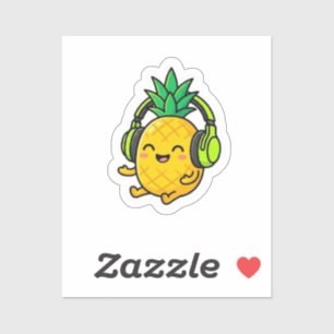 Cute Kawaii Pineapple Wearing Headphones SuSticker
