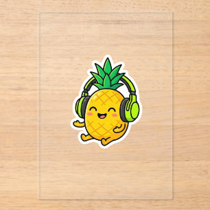 Cute Kawaii Pineapple Wearing Headphones SuSticker Acrylic Invitations