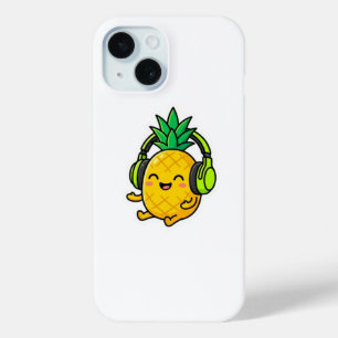 Cute Kawaii Pineapple Wearing Headphones SuSticker iPhone 15 Case