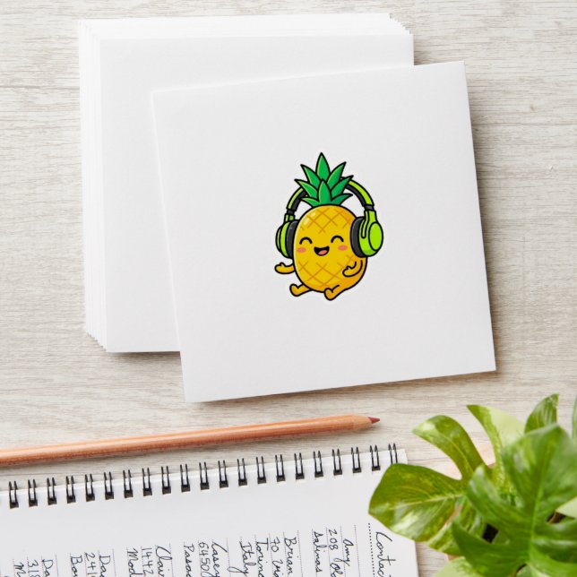 Cute Kawaii Pineapple Wearing Headphones SuSticker Envelope (Stacked)