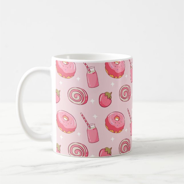 Cute Kawaii Pink Aesthetic Foods Seamless Pattern Coffee Mug (Left)