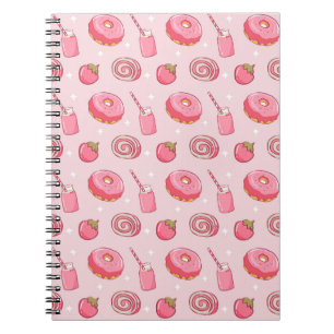 Cute Kawaii Pink Aesthetic Foods Seamless Pattern Notebook