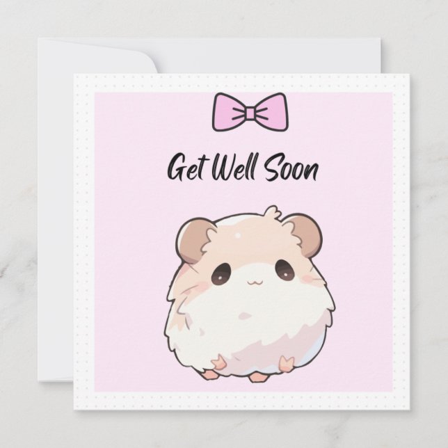 Cute Kawaii Pink And White Get Well Soon Card (Front)