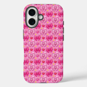 Cute Kawaii Pink Bows Hearts Stars Pattern iPhone 16 Case