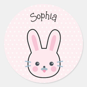 Cute Kawaii Pink Bunny and Polka Dots Classic Round Sticker