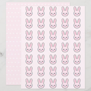 Cute Kawaii Pink Bunny Polka Dots Scrapbook Paper