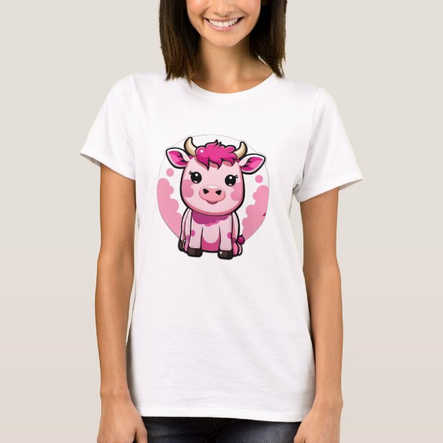 Cute Kawaii pink cow T-Shirt (Front)