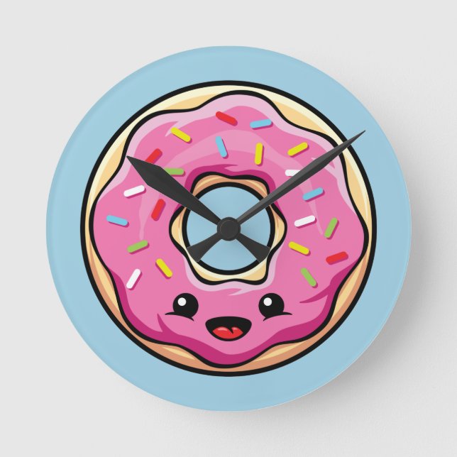 Cute Kawaii Pink Donut Round Clock (Front)