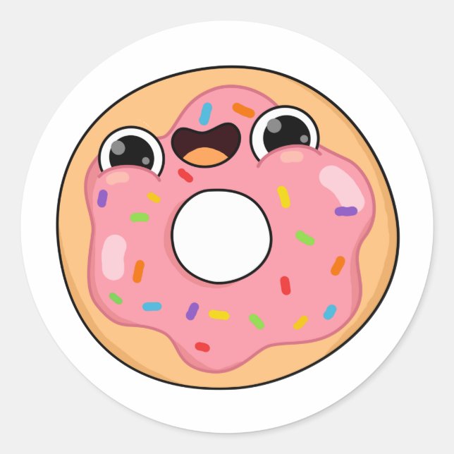 Cute Kawaii Pink Doughnut Classic Round Sticker (Front)