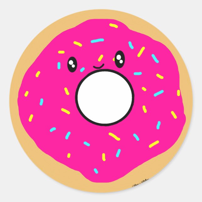Cute Kawaii Pink Doughnut with Sprinkles Classic Round Sticker (Front)
