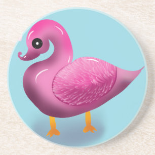 Cute Kawaii Pink Duck & Hearts Nursery Art Coaster