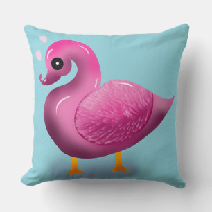 Cute Kawaii Pink Duck & Hearts Nursery Art Cushion