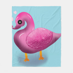 Cute Kawaii Pink Duck & Hearts Nursery Art Fleece Blanket