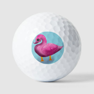 Cute Kawaii Pink Duck & Hearts Nursery Art Golf Balls