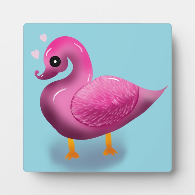 Cute Kawaii Pink Duck & Hearts Nursery Art Plaque (Front)