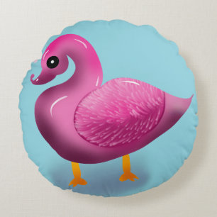 Cute Kawaii Pink Duck & Hearts Nursery Art Round Cushion