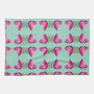 Cute Kawaii Pink Duck & Hearts Nursery Art Tea Towel