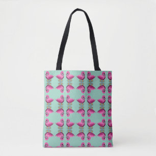 Cute Kawaii Pink Duck & Hearts Nursery Art Tote Bag