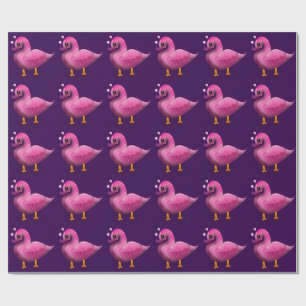 Cute Kawaii Pink Duck & Hearts Nursery Art Wrapping Paper
