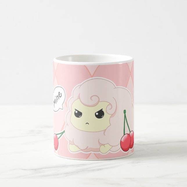 Cute kawaii pink fiesty sheep with cherries coffee mug (Center)