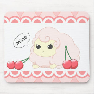 Cute kawaii pink fiesty sheep with cherries mouse mat