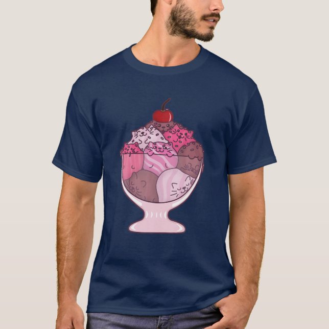 Cute Kawaii Pink Icecream Sundae Kitten Scoops Cat T-Shirt (Front)