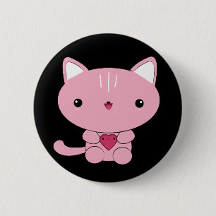 Cute kawaii Pink Kitty with Heart Button