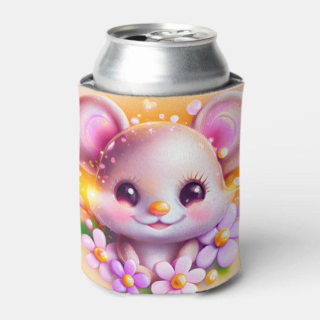 Cute Kawaii Pink Mouse  Can Cooler (Can Front)