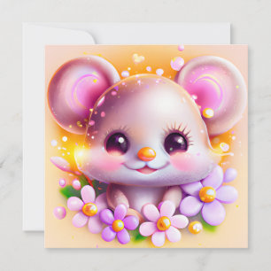 Cute Kawaii Pink Mouse  Holiday Card