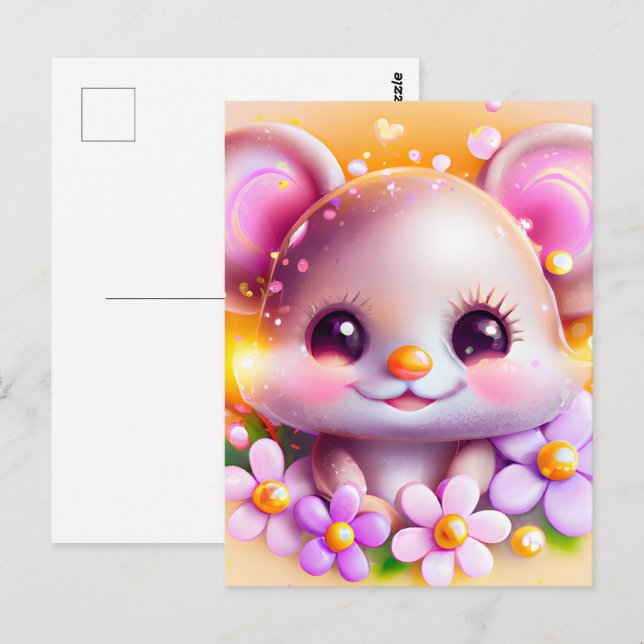 Cute Kawaii Pink Mouse Postcard (Front/Back)