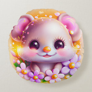 Cute Kawaii Pink Mouse Round Cushion