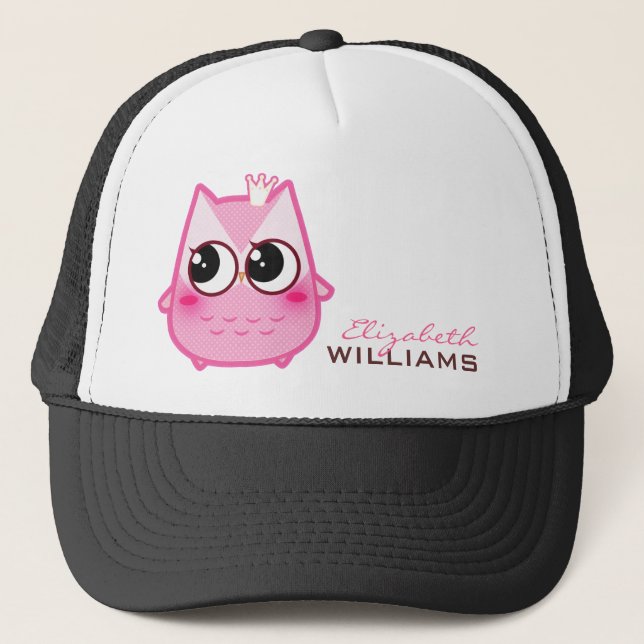 Cute kawaii pink owl - Personalised Trucker Hat (Front)