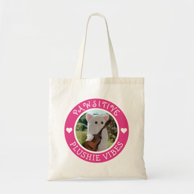 Cute Kawaii Pink Pawsitive Plushie Vibes Photo Tote Bag (Front)