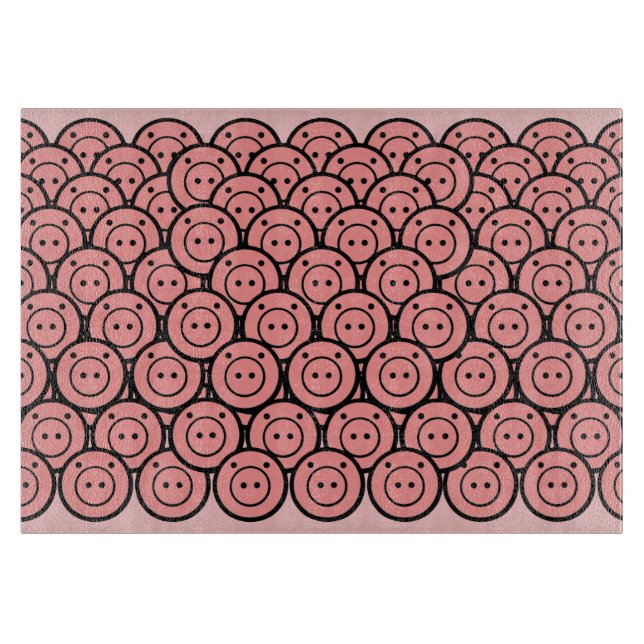 Cute Kawaii Pink Pigs & Piglets Pattern Vector Art Cutting Board (Front)