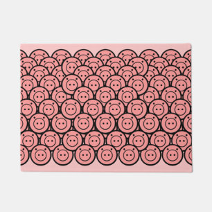 Cute Kawaii Pink Pigs & Piglets Pattern Vector Art Doormat