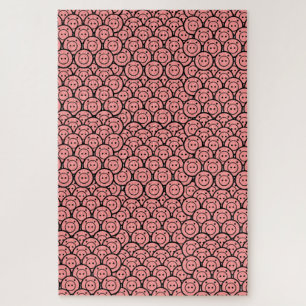 Cute Kawaii Pink Pigs & Piglets Pattern Vector Art Jigsaw Puzzle