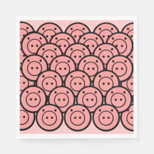 Cute Kawaii Pink Pigs & Piglets Pattern Vector Art Napkin