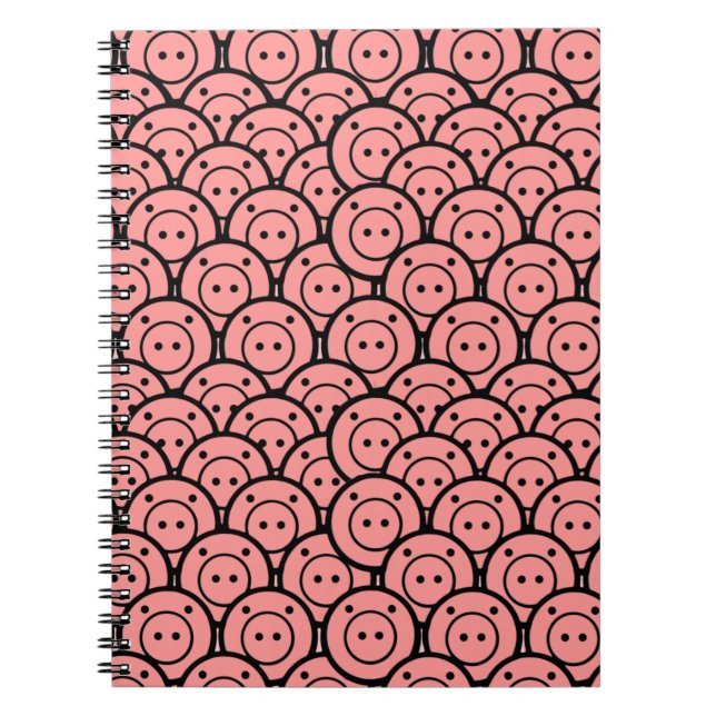 Cute Kawaii Pink Pigs & Piglets Pattern Vector Art Notebook (Front)