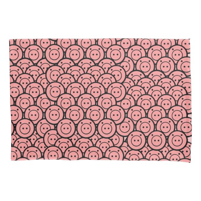 Cute Kawaii Pink Pigs & Piglets Pattern Vector Art Pillowcase (Front)