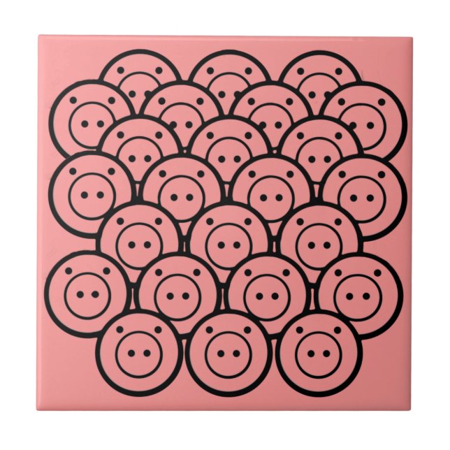 Cute Kawaii Pink Pigs & Piglets Pattern Vector Art Tile (Front)