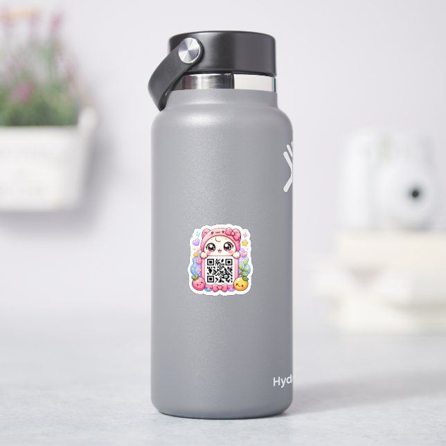 Cute Kawaii Pink QR Code Character Floral Pastel R (HydroFlask)