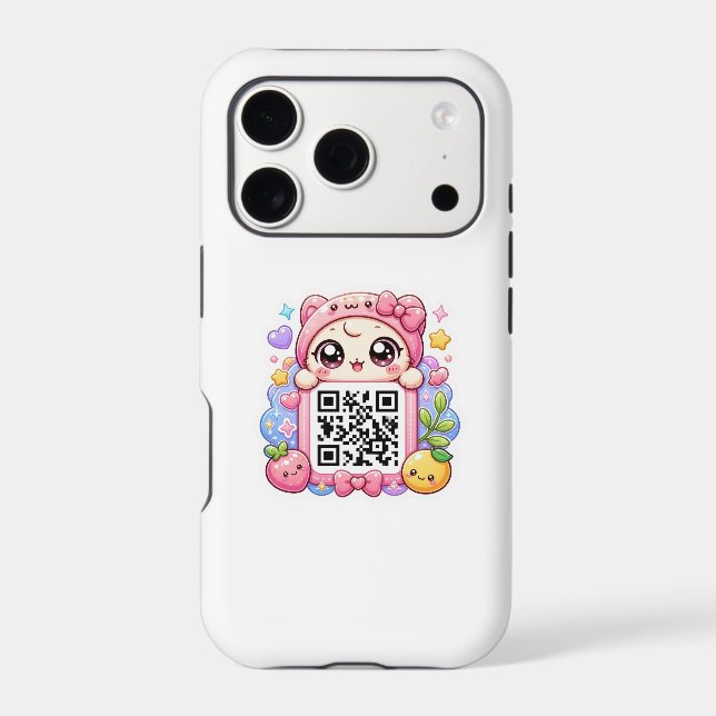 Cute Kawaii Pink QR Code Character Floral Pastel R (Back)